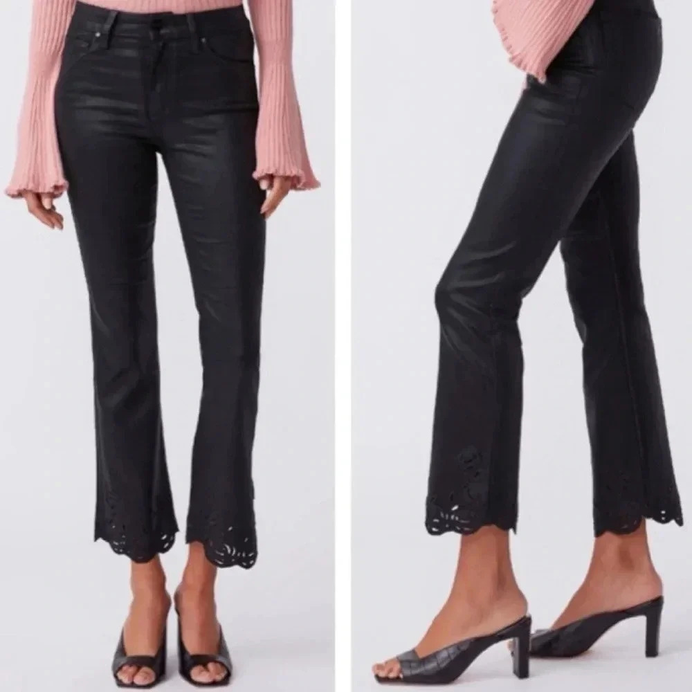 Paige Claudine Coated‎ Black Denim High Rise Flare Jeans Size